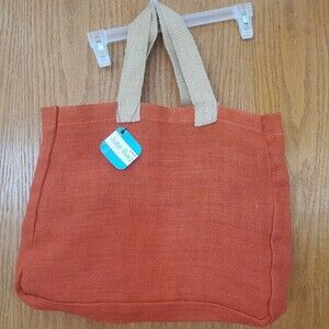 Jute Bag Tote bag Orange NWT 15x13x3" handle drop 7"